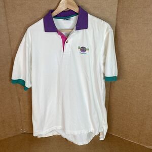 Vintage Hard Rock Cafe Singapore Polo Shirt, Large, White, Logo, Ringer Style